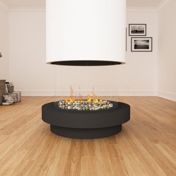 Ortal - Stand Alone 360 (75x65 Curve Tunnel) No Hood, With Base - Ortal Gas Fireplace