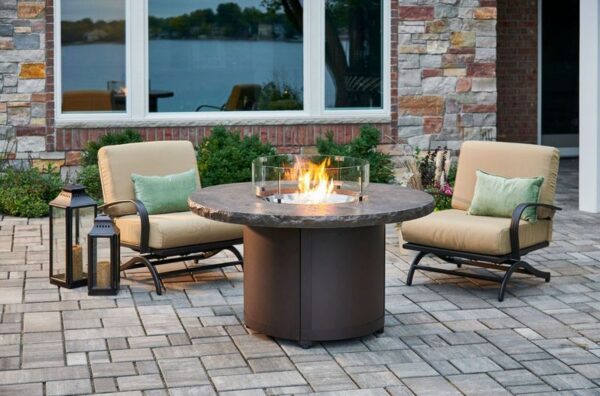 The Outdoor GreatRoom - Marbleized Noche Beacon Round Gas Fire Pit Table - The Outdoor Greatroom Company Gas Fire Table