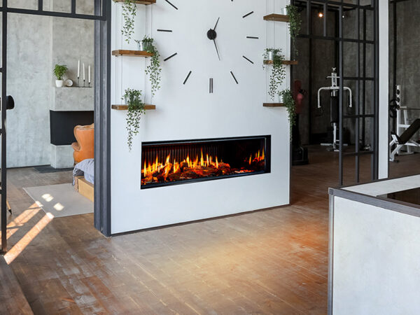 luxury studio apartment with a custom electric fireplace